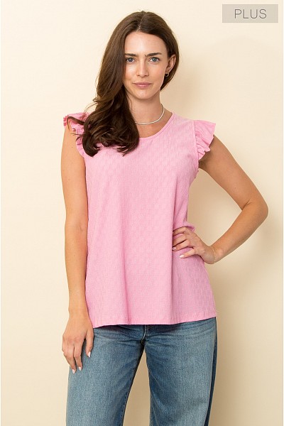 PT11621PLUS RUFFLED CUP SLEEVE TOP